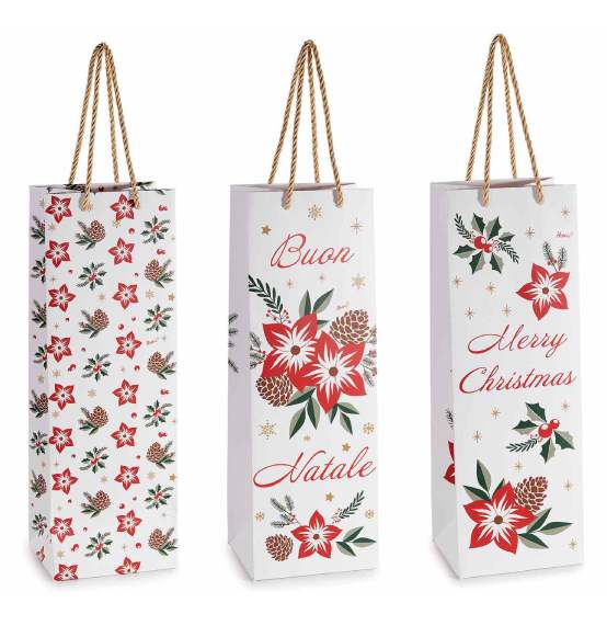 Sacchetti Shopper portabottiglie con stampa natalizia novità 2024 24pz.
